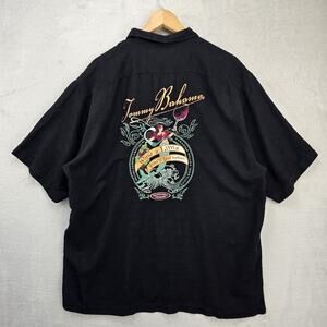 Tommy Bahama Silk Shirt XL Black Wine A Little You'll Feel Better Embroidered